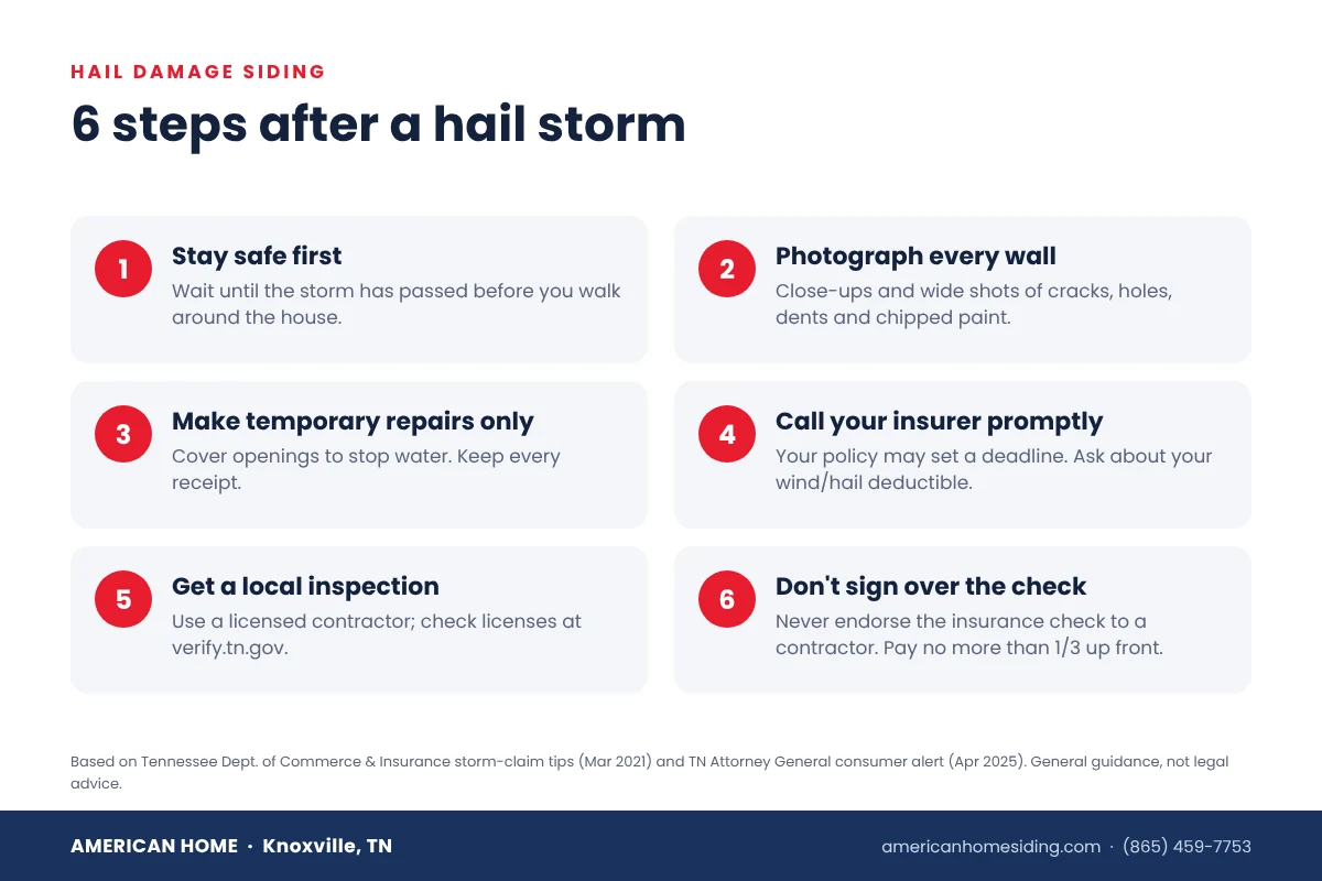Hail damage siding checklist: 6 steps to take after a hail storm in Tennessee