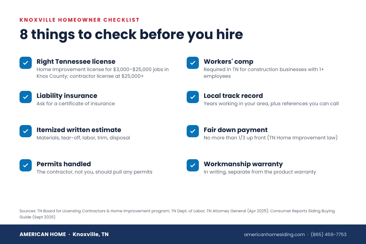 How to choose a siding contractor in Knoxville: 8-point checklist